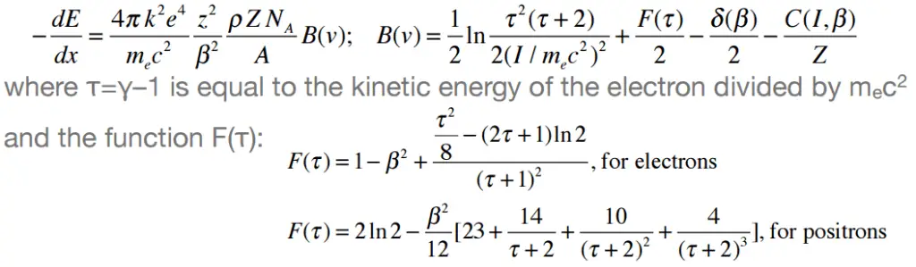 Modified Bethe formula for beta particles.