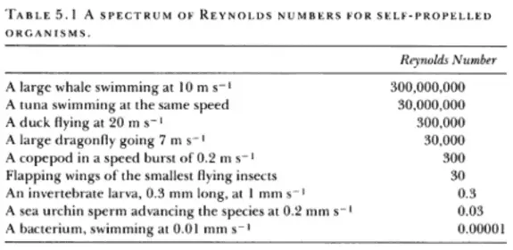 Table of Reynolds Numbers
