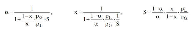 relations between quality, void fraction and slip