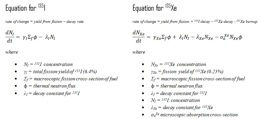 xenon 135 - iodine 135 - equations